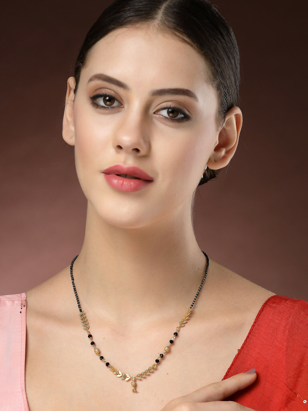 NVR Women's Short Mangalsutra Designs Gold-Polished & Black Beaded Mangalsutra - Swadesiicart