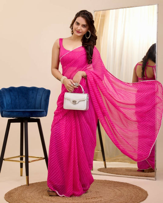 Pink Georgette Designer Printed Ready To Wear Saree - Ibiza | Swadesiicart