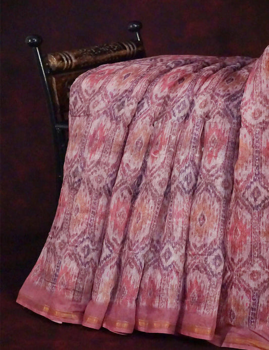 Red Onion Pink Colour Printed Semi Chanderi Design Saree By Gayathri Reddy Designer Studio | Swadesiicart