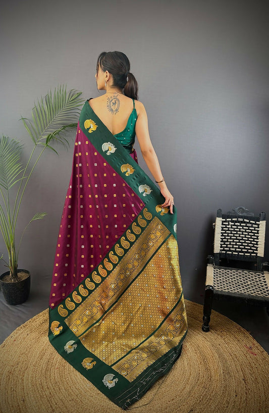 Joban Fashion Dark Green Butti Banarasi Silk Sarees | Swadesiicart