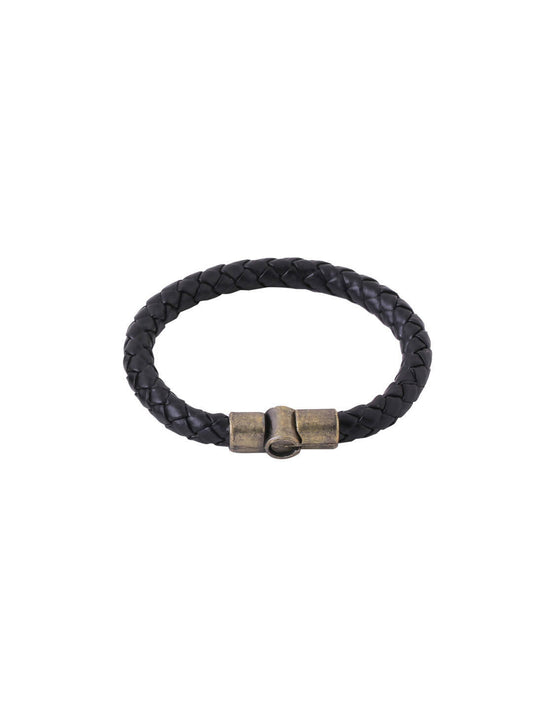 NVR Men's Black Leather Bracelet - Swadesiicart