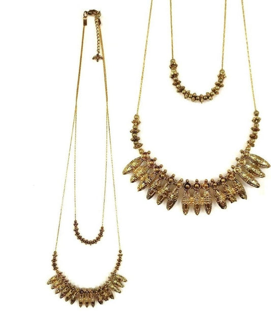 Bling Accessories Antique Brass Finish 2 Rows Metal Statement Necklace | Swadesiicart