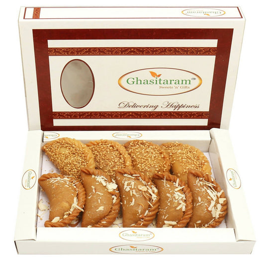 Ghasitaram Holi Sweets - Roasted Til/ Sesame and Traditional Gujiyas Box | Swadesiicart