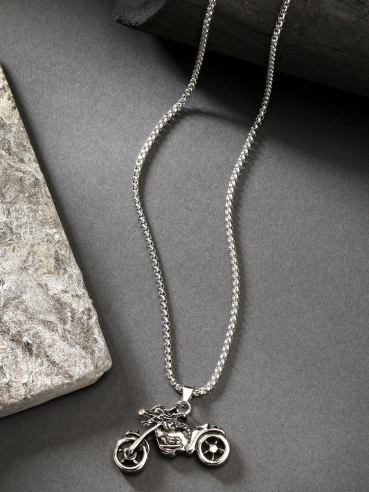 NVR Men's Rhodium-Plated Stainless Steel Bike Shaped Pendant With Chain | Swadesiicart