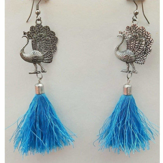MS Fashion India Fancy Peacock Tassel Hanging Blue Silk threads Earrings | Swadesiicart