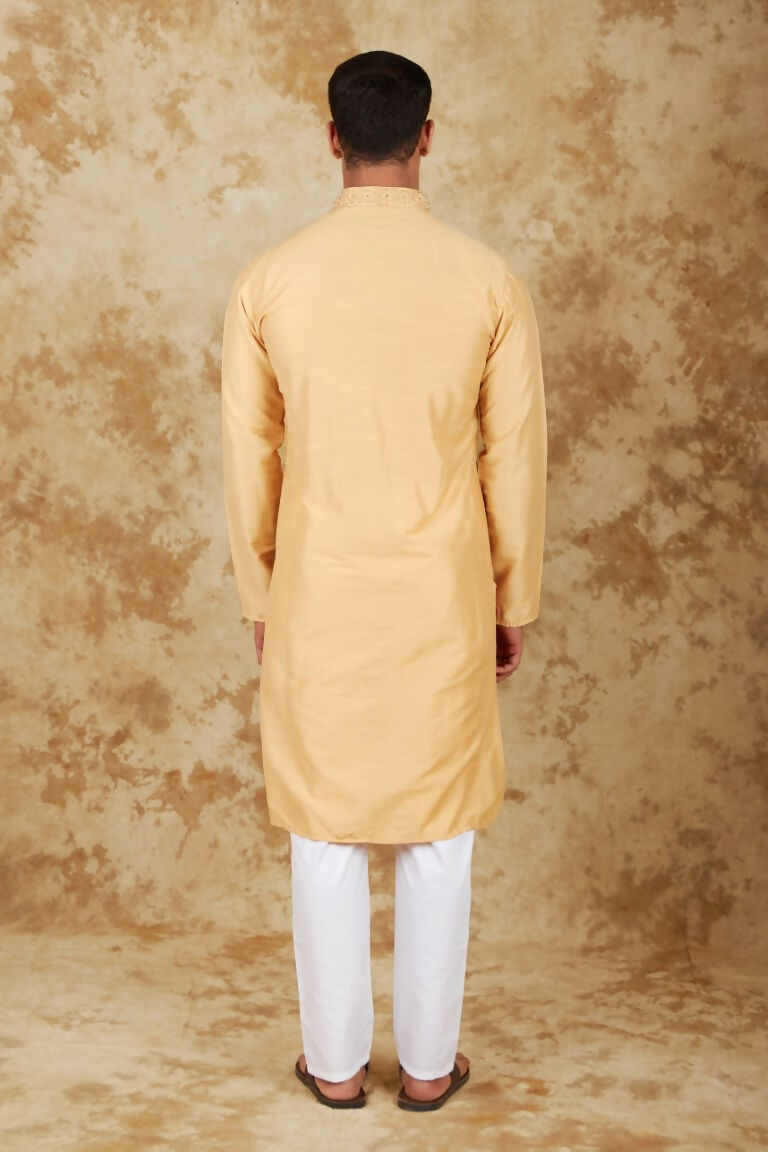 Bluesaanchi Men's Handloom Embroidered Bisque Kurta Set | Swadesiicart