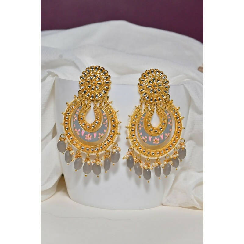 Chandbali Gold-Polished Beige Drop & Dangler Earrings For Women & Girls By House of Ree - House of Ree