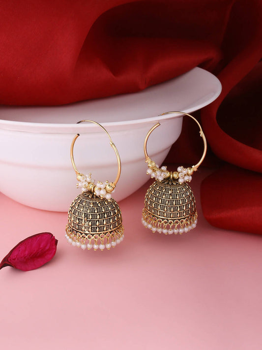 NVR Women Gold Toned Contemporary Jhumkas Earrings | Swadesiicart