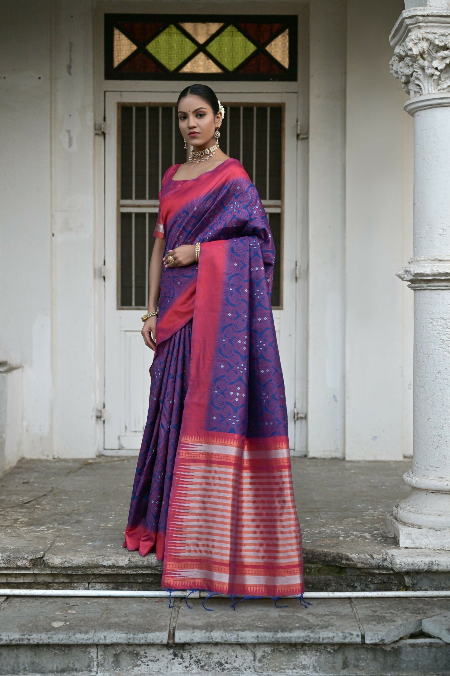 Vishnu Weaves Women's Blue Raw Silk Saree with Blouse - Swadesiicart
