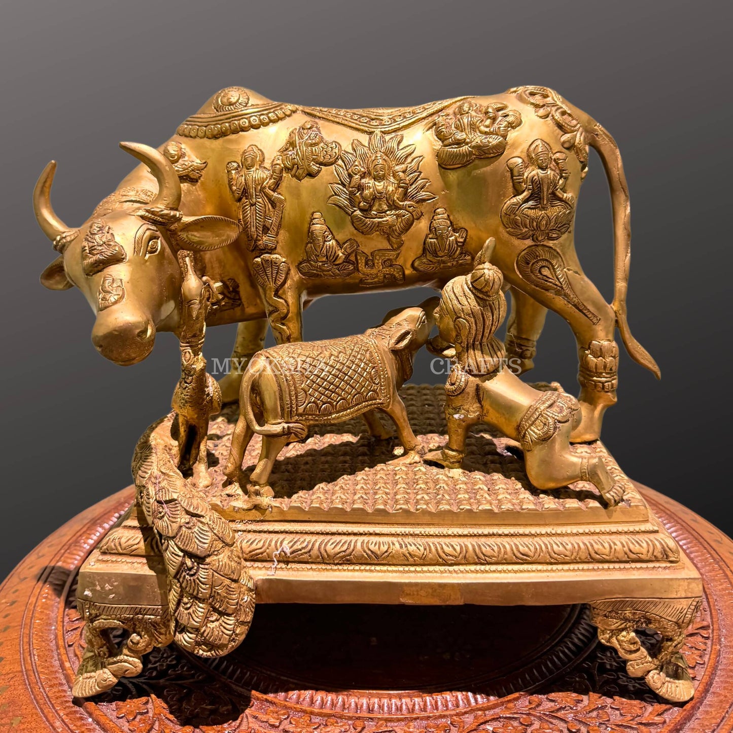 Brass Kamadhenu with Calf & Baby Krishna Idol | Swadesiicart