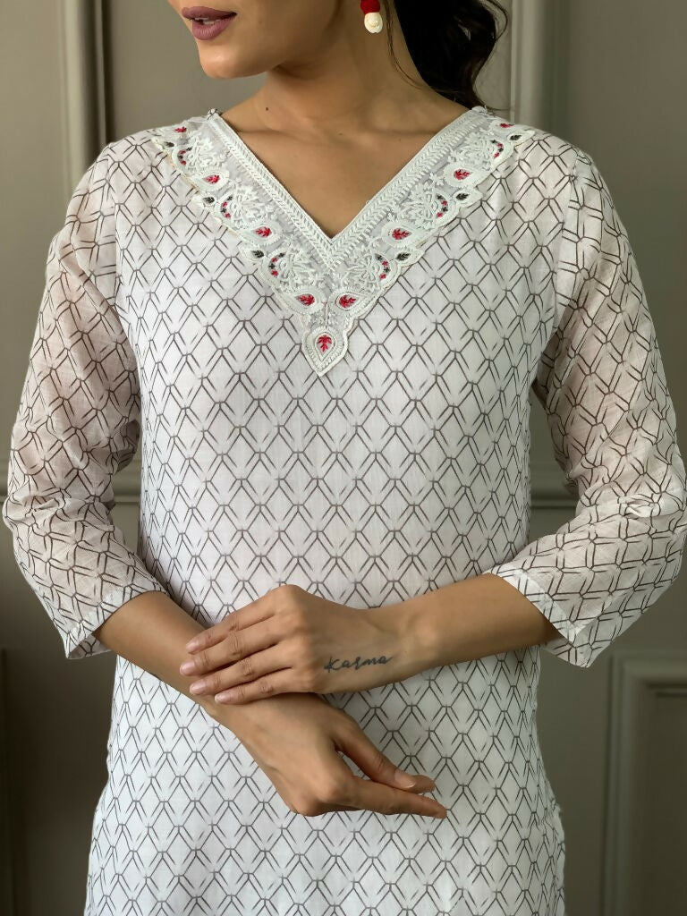 Partywear Designer Linen Cotton with cotton lining Offwhite Stitched Suit With Dupatta - Tanisha | Swadesiicart