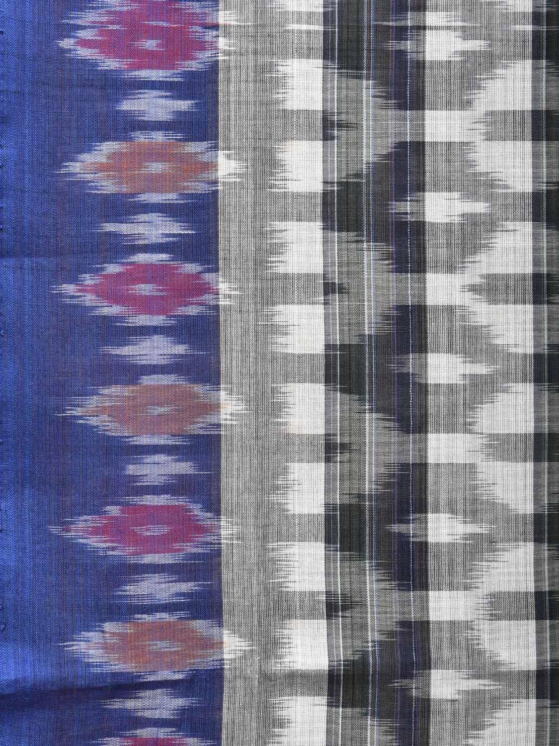 White and Black Pochampally Ikat Cotton Handloom Saree with Strips Design No Blouse - Global Threads | Swadesiicart