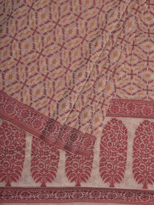 White Cut Work Sico Cotton Saree with All Over Banaras Design - Global Threads | Swadesiicart