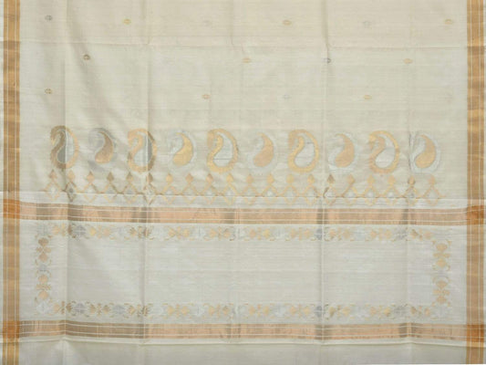 White Uppada Cotton Handloom Saree with Mango Design Pallu - Global Threads | Swadesiicart