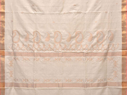 White Uppada Cotton Handloom Saree with Mango Design Pallu - Global Threads | Swadesiicart