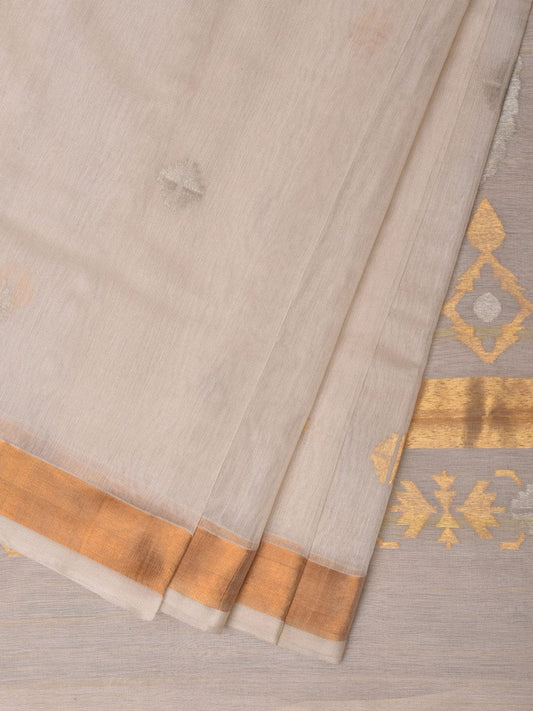 White Uppada Cotton Silk Handloom Saree with Mango Pallu Design - Global Threads | Swadesiicart