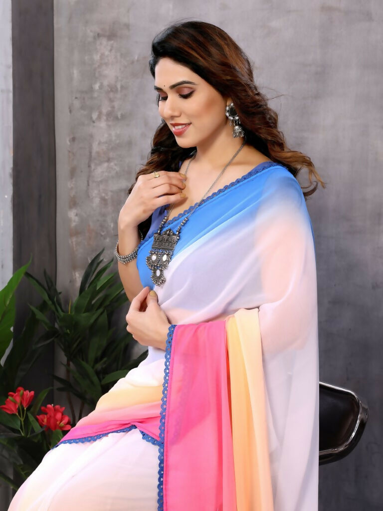 Partywear Designer Multi Georgette Fancy Saree - Satrangi | Swadesiicart