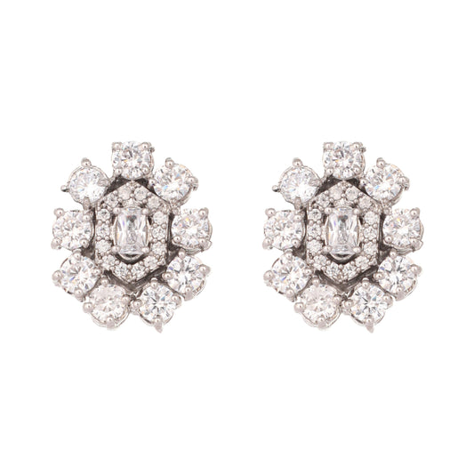 Nuyug Silver Blossom Diamond Studs | Swadesiicart