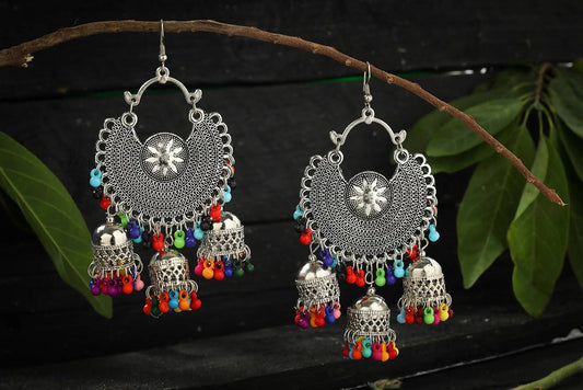 Mominos Fashion Johar Kamal Women's Oxidised Multicolour Earrings - Mominos Fashion