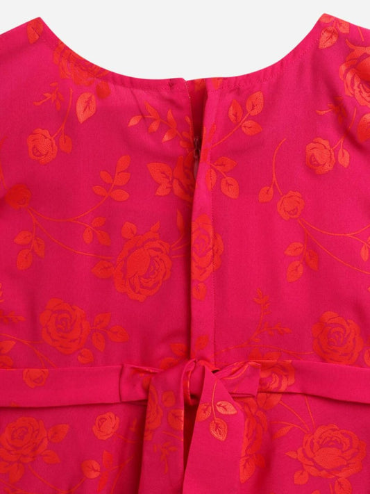 Ahalyaa Pink Crepe Floral Printed Kids Kurta with Jacket For Girls | Swadesiicart