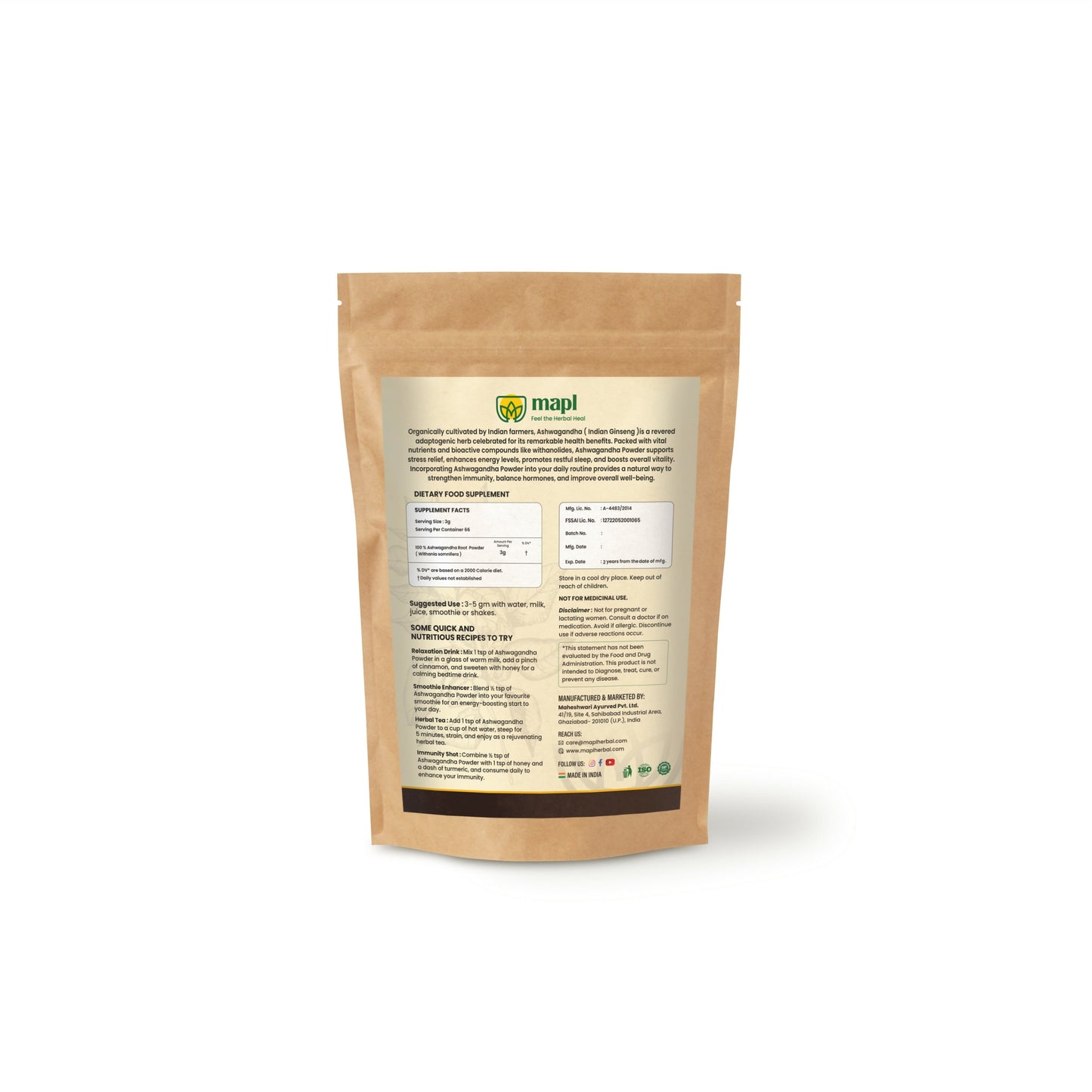 MAPL Ashwagandha Root Powder | Swadesiicart