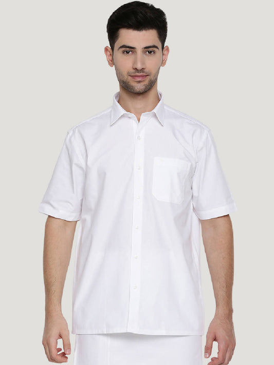 Ramraj Cotton Mens Half Sleeve Formal Poly Cotton White Shirt | Swadesiicart