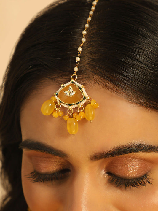 Nuyug Amber Glory Ethnic Earrings & Maang Tikka Set | Swadesiicart