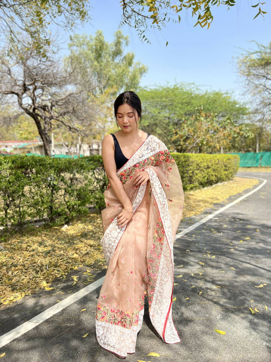 Vamsee Riddhi-Siddhi -1 Brown Organza Saree - Swadesiicart