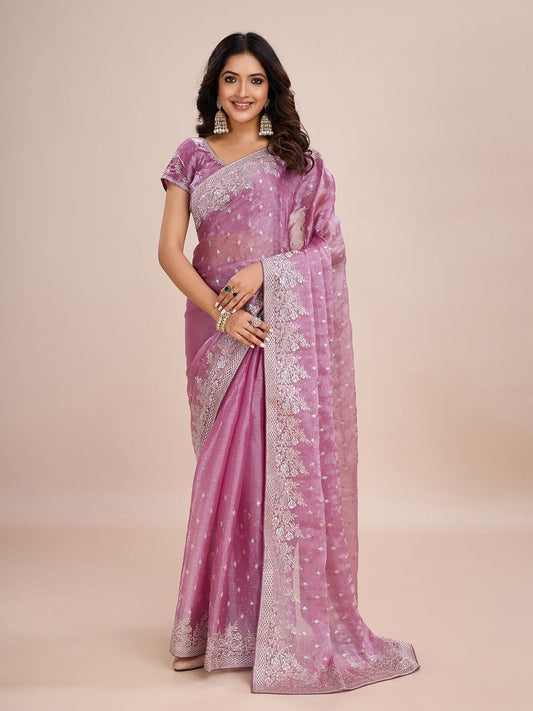 kasee Floral Zari Silk Blend Ready to Wear Saree | Swadesiicart