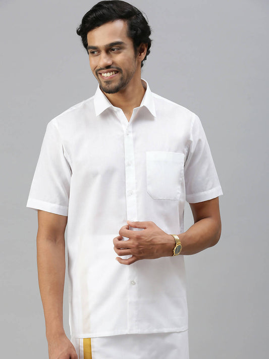 Ramraj Cotton Mens Half Sleeve Formal White Shirt | Swadesiicart