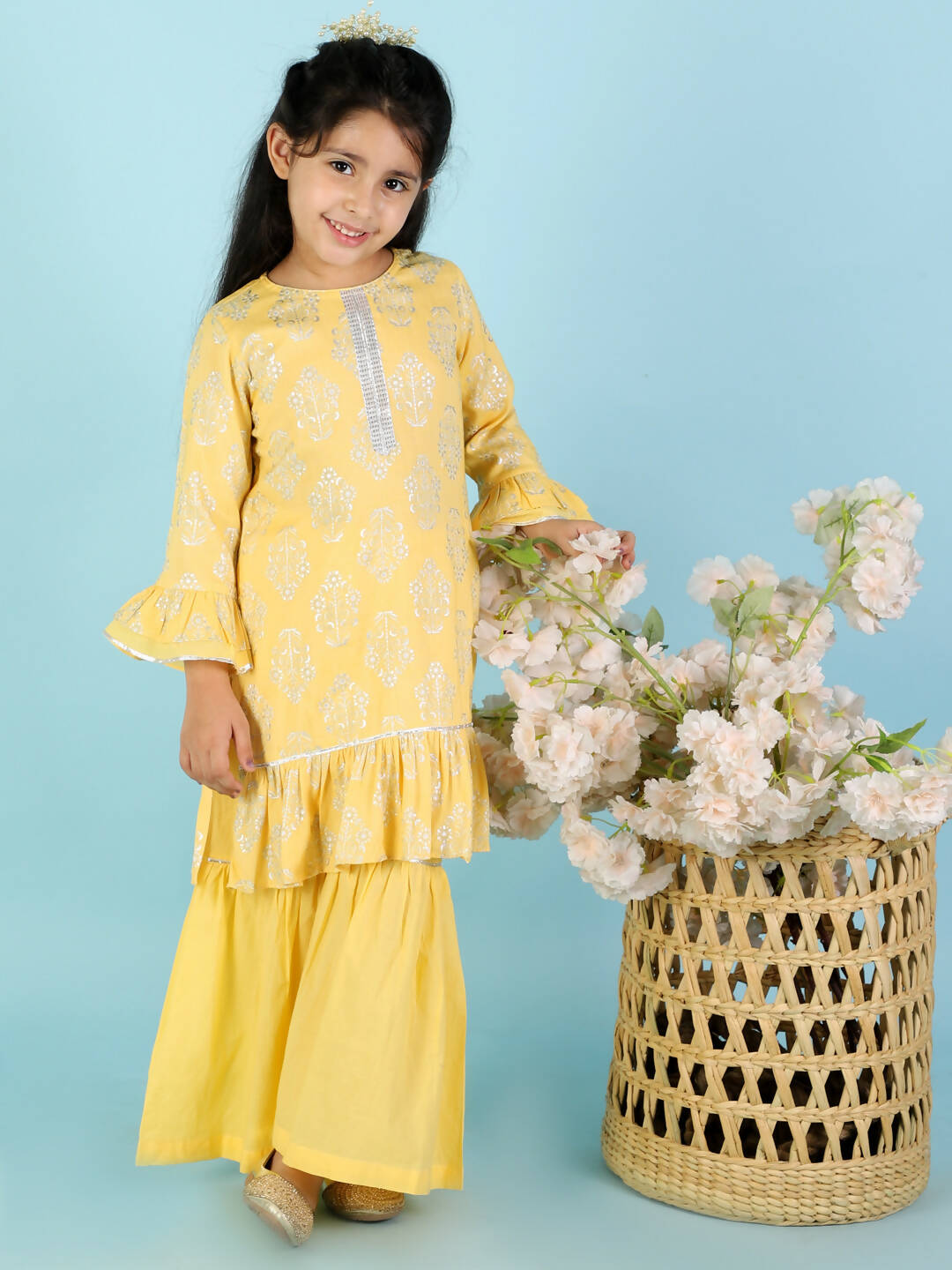 Lil Drama Girls Kurta With Sharara Set - Yellow | Swadesiicart