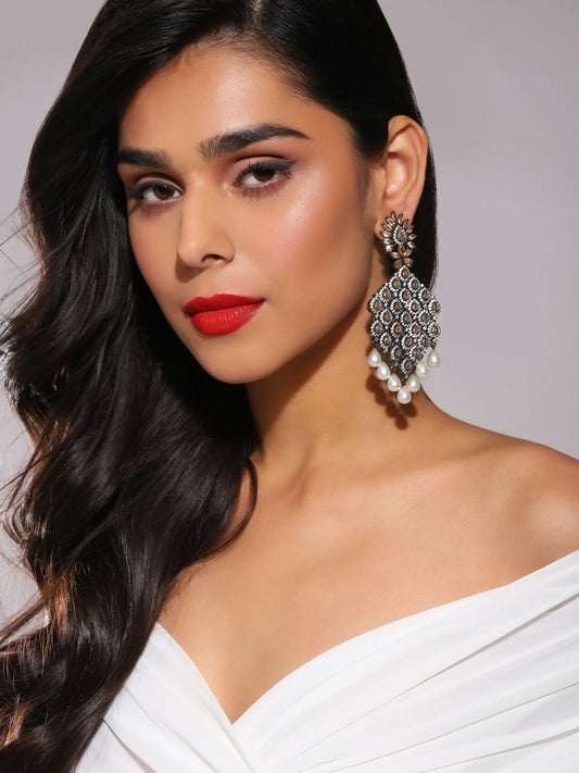 Champaign & Pearl Drop Earrings- Ruby Raang