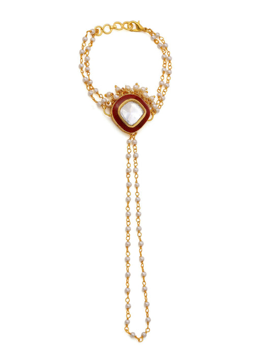 Ruby Raang Gold Red Meenakari Kundan Haath Phool | Swadesiicart
