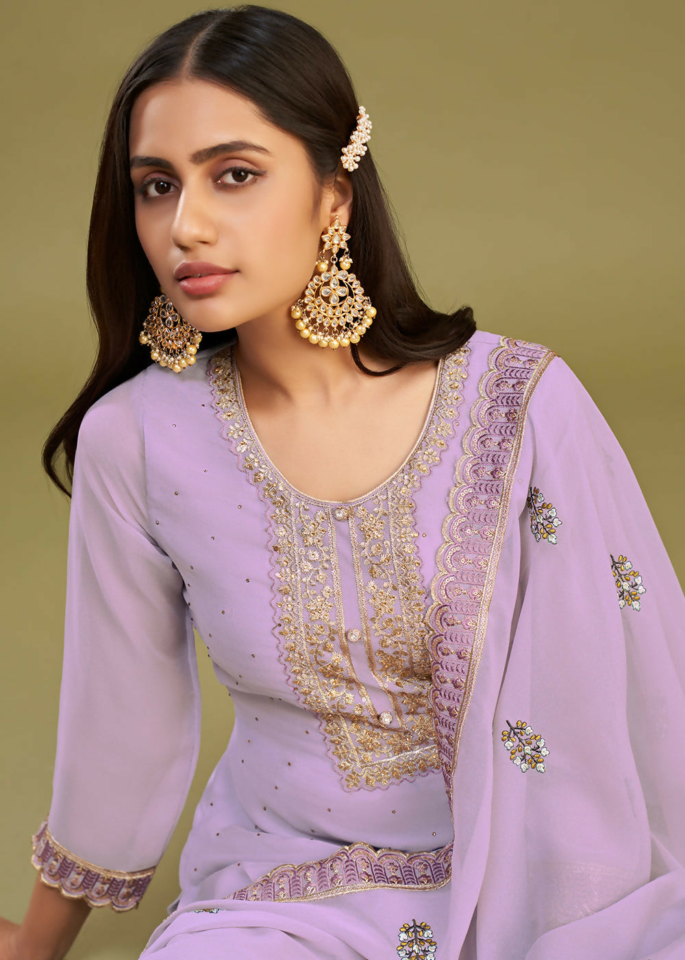 Lavender Swarovski Work & Embroidered Eid Wear Salwar Suit - Emponline | Swadesiicart
