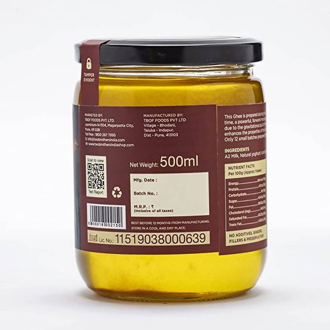 Two Brothers Organic Farms A2 Gir Cow Cultured Full Moon Ghee | Full Moon Cultured Cow Desi Ghee | Curd-Churned Bilona Ghee | Grass-Fed A2 Gir Cow Ghee | Swadesiicart