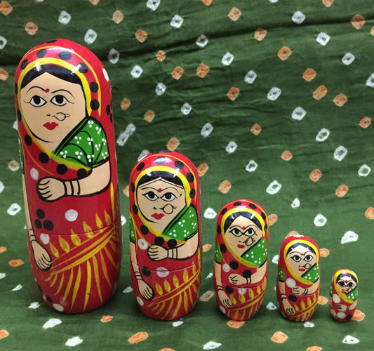 Elite Trading Wooden Indian Nesting Doll Set for Girls (5 Dolls) - Swadesiicart