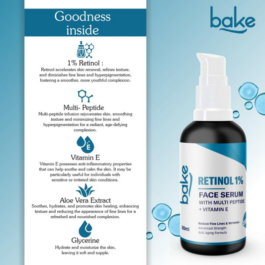 Bake Retinol 1% Face Serum With Multi Peptide + Vitamin E | Swadesiicart