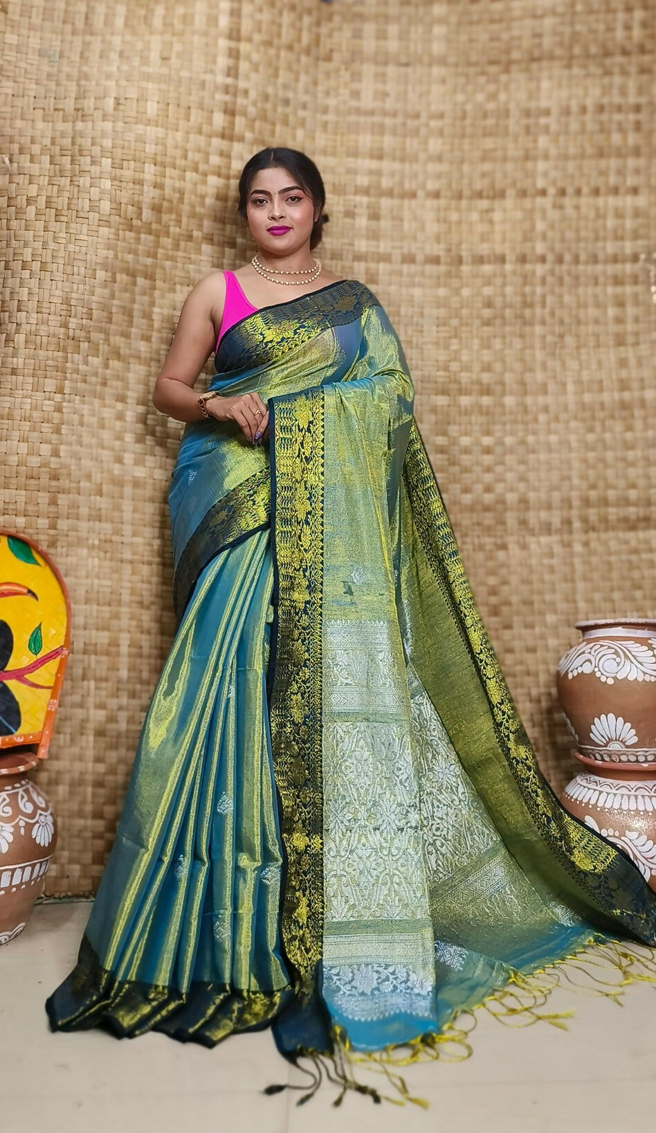 Exclusive Collection Golden Sky Beautiful Tissue Benarasi Saree - Swadesiicart