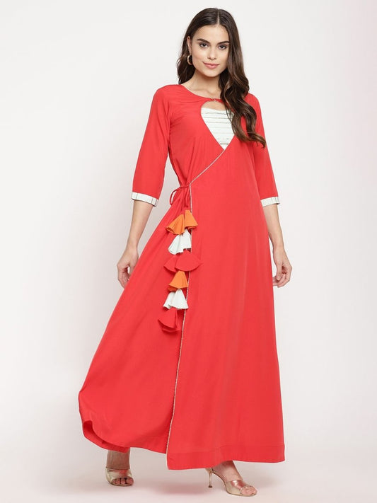 Ahalyaa Wome's Red Crepe Solid Kurta With Dupatta | Swadesiicart