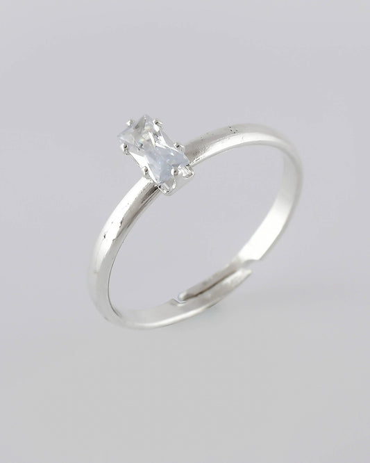 VOJ white CZ-detail Stainless Steel Cubic Zirconia Silver Plated adjustable finger Ring