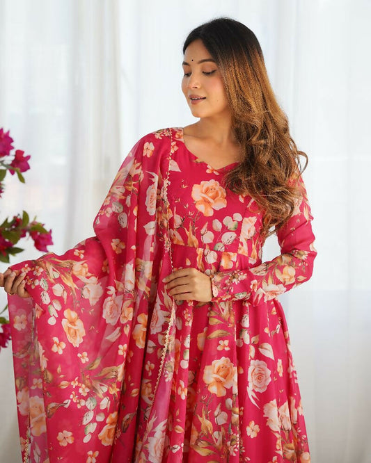 Joban Fashion Pink Kurta Set Organza Sequin Embroidery Work
