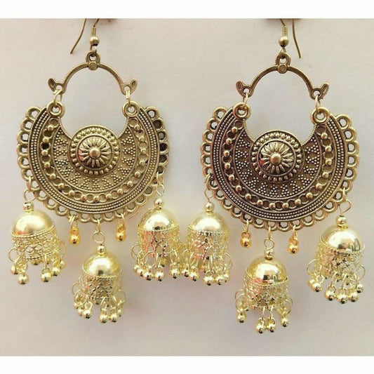 MS Fashion India Gold-Polished Bahubali Chandbali Jhumka Earrings | Swadesiicart