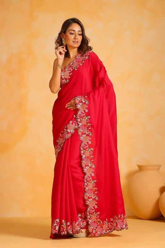 Vamsee Sundha Red Tussar Silk Saree - Swadesiicart