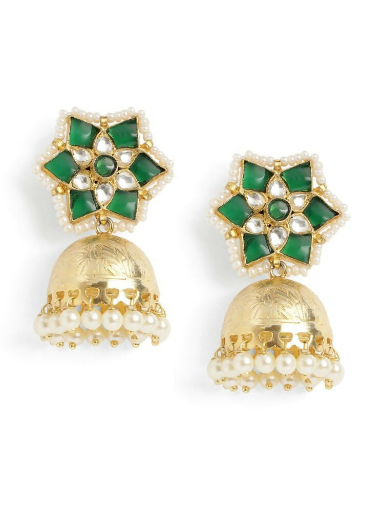Nuyug 22K Gold Plated Panna Jhumki Earrings