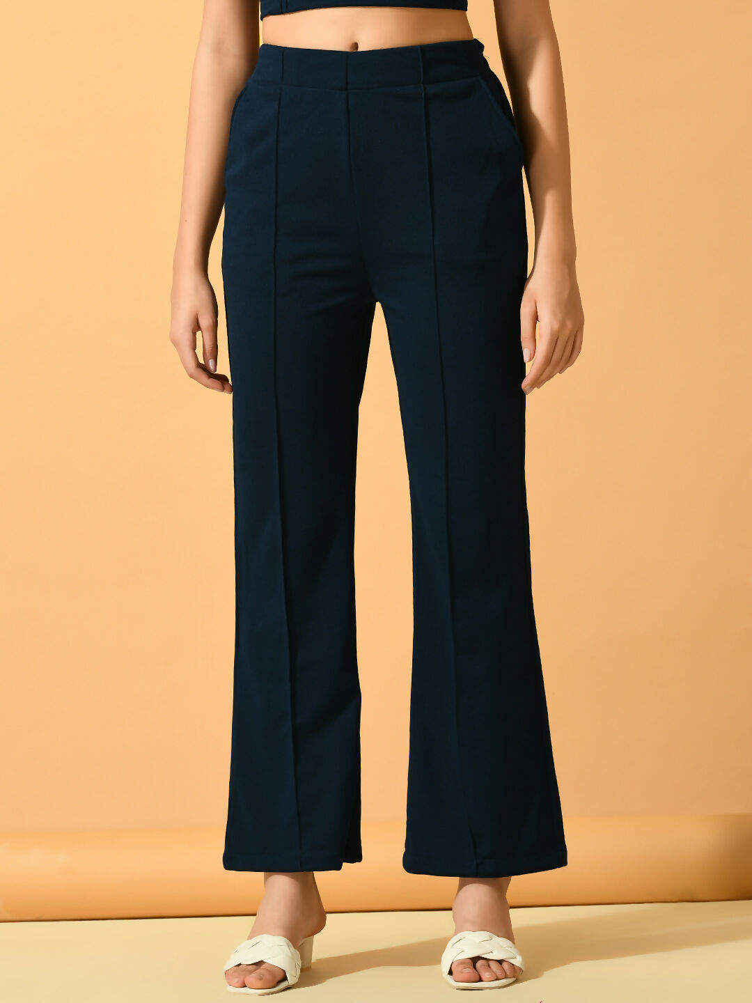 Myshka Women's Navy Blue Solid Top With Trousers - Swadesiicart