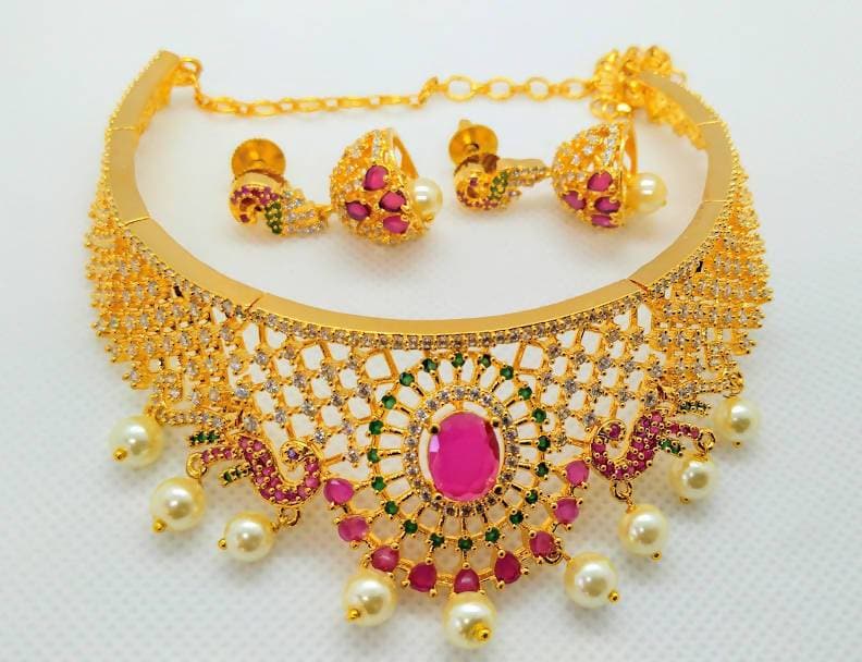 Multicolor AD Peacock Bridal Choker | Swadesiicart