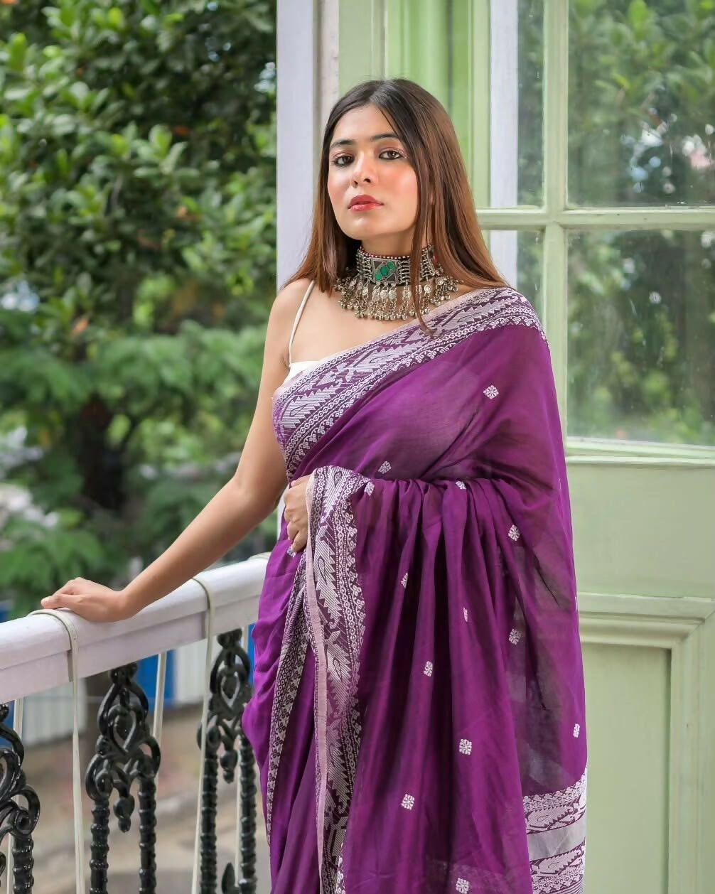 Exclusive Collection Purple Most Trending Beautiful Pure Cotton Handloom Saree - Swadesiicart