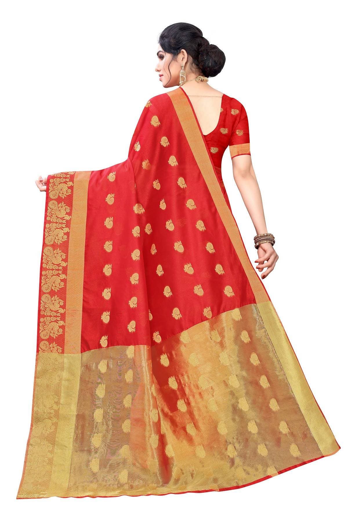 Vamika Banarasi Jacquard Weaving Red Saree | Swadesiicart