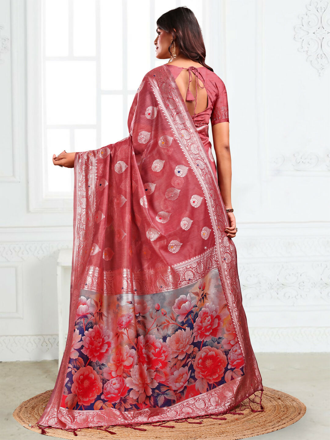 Shree Shyam Fashion Linen Cotton Rust Saree