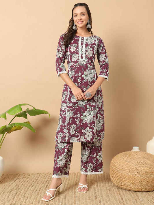 FIORRA Women's Light Blue Cotton Straight Kurta Set - Swadesiicart